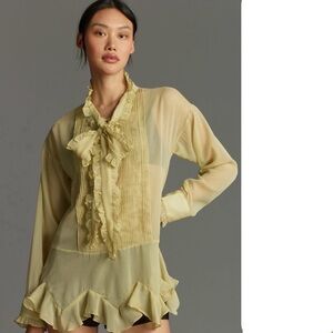Anthropologie Forever That Girl Tie Neck Ruffle Blouse